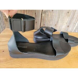 Topshot Black Platform Sandal Leather Ankle Strap Made In Italy Women's Size 6